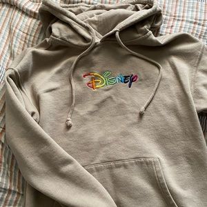 Tan color Disney rainbow logo embroidered hoodie